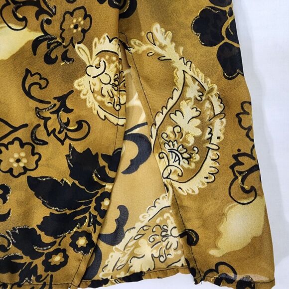 Gloria Lance Womens 2Fer Shirt 2X Brown Black Gold Floral Button Built in Cami - Picture 8 of 9